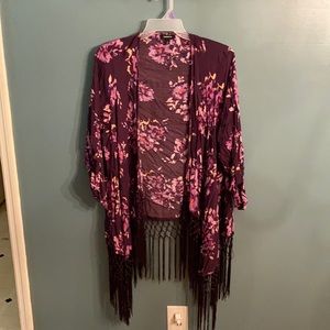 Purple floral fringe kimono
